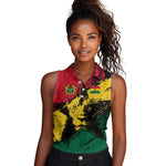 Afro Ghana Lion Women Sleeveless Polo Shirt Star Grunge Style