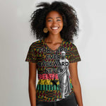 Kwame Nkrumah Ghana Women V-Neck T-Shirt Kente Pattern African