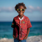 Malawi Patterns African Kid Hawaiian Shirt Blended with Flag Colors and National Emblem