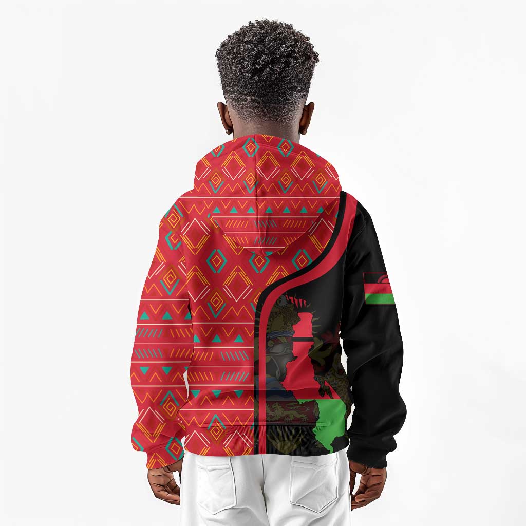 Malawi Patterns African Kid Hoodie Blended with Flag Colors and National Emblem