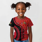 Malawi Patterns African Kid T shirt Blended with Flag Colors and National Emblem