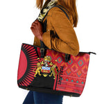 Malawi Patterns African Leather Tote Bag Blended with Flag Colors and National Emblem