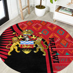 Malawi Patterns African Round Carpet Blended with Flag Colors and National Emblem