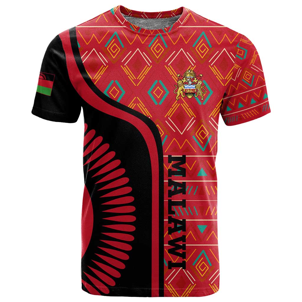 Malawi Patterns African T shirt Blended with Flag Colors and National Emblem
