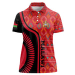 Malawi Patterns African Women Polo Shirt Blended with Flag Colors and National Emblem