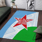 Djibouti Area Rug Flag Tribal Motifs and Red Star Symbol of Unity