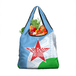 Djibouti Grocery Bag Flag Tribal Motifs and Red Star Symbol of Unity