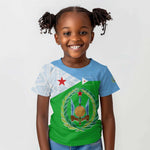Djibouti Kid T shirt Flag Tribal Motifs and Red Star Symbol of Unity