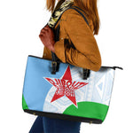 Djibouti Leather Tote Bag Flag Tribal Motifs and Red Star Symbol of Unity