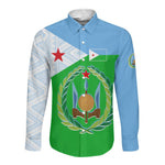 Djibouti Long Sleeve Button Shirt Flag Tribal Motifs and Red Star Symbol of Unity