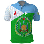 Djibouti Polo Shirt Flag Tribal Motifs and Red Star Symbol of Unity