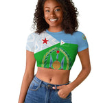 Djibouti Raglan Cropped T shirt Flag Tribal Motifs and Red Star Symbol of Unity