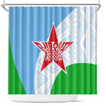 Djibouti Shower Curtain Flag Tribal Motifs and Red Star Symbol of Unity