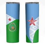 Djibouti Skinny Tumbler Flag Tribal Motifs and Red Star Symbol of Unity