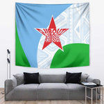 Djibouti Tapestry Flag Tribal Motifs and Red Star Symbol of Unity