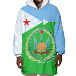 Djibouti Wearable Blanket Hoodie Flag Tribal Motifs and Red Star Symbol of Unity