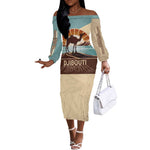 Djibouti Camel Off The Shoulder Long Sleeve Dress Where Desert Meets Sea and Heritage Stands Tall