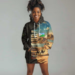 Djibouti Desert Hoodie Dress Camel Riders and African Pattern