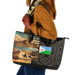 Djibouti Desert Leather Tote Bag Camel Riders and African Pattern