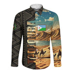 Djibouti Desert Long Sleeve Button Shirt Camel Riders and African Pattern