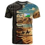 Djibouti Desert T shirt Camel Riders and African Pattern