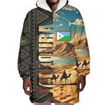 Djibouti Desert Wearable Blanket Hoodie Camel Riders and African Pattern