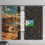 Djibouti Desert Window Curtain Camel Riders and African Pattern
