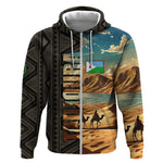 Djibouti Desert Zip Hoodie Camel Riders and African Pattern