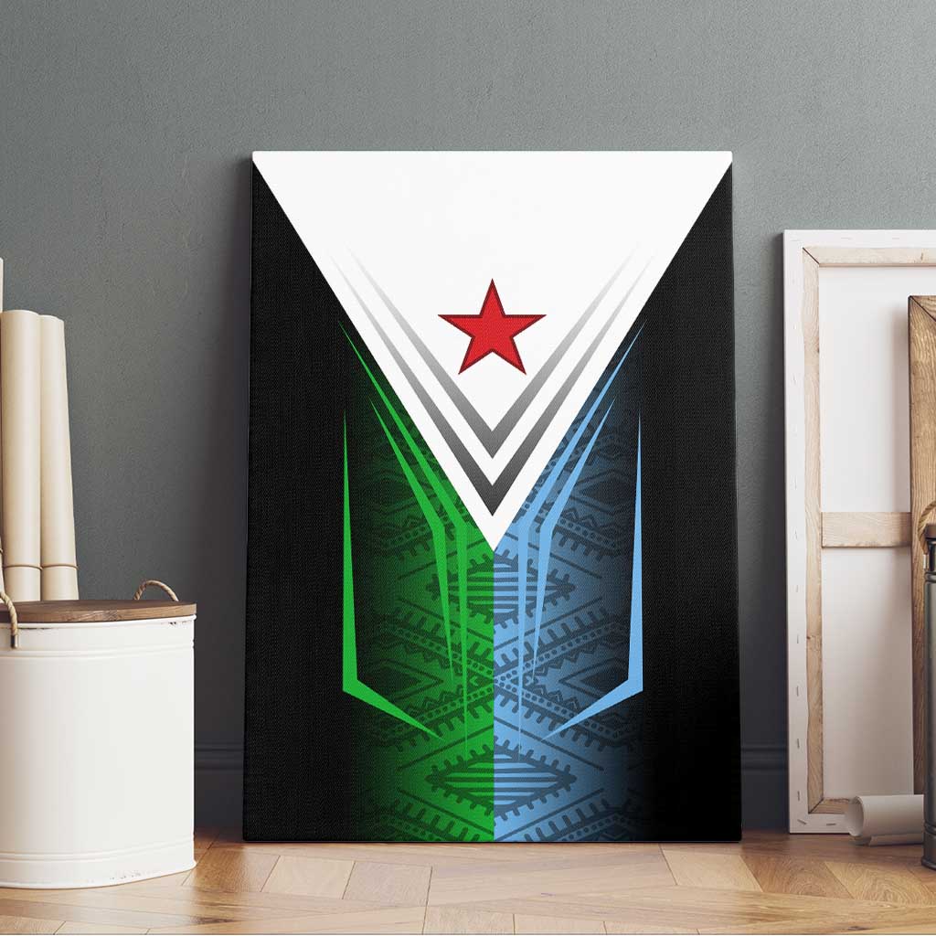 Djibouti Africa Canvas Wall Art Tribal Geometry Meets National Colors and Red Star Boldness