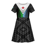Djibouti Africa Kid Short Sleeve Dress Tribal Geometry Meets National Colors and Red Star Boldness