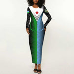 Djibouti Africa Long Sleeve Bodycon Dress Tribal Geometry Meets National Colors and Red Star Boldness TS04