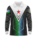 Djibouti Africa Long Sleeve Polo Shirt Tribal Geometry Meets National Colors and Red Star Boldness