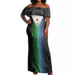 Djibouti Africa Off Shoulder Maxi Dress Tribal Geometry Meets National Colors and Red Star Boldness