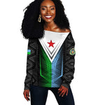 Djibouti Africa Off Shoulder Sweater Tribal Geometry Meets National Colors and Red Star Boldness