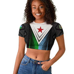 Djibouti Africa Raglan Cropped T shirt Tribal Geometry Meets National Colors and Red Star Boldness