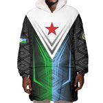 Djibouti Africa Wearable Blanket Hoodie Tribal Geometry Meets National Colors and Red Star Boldness