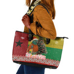 Guinea Bissau Christmas Leather Tote Bag Santa Penguin Christmas Tree and Snowflake - African Pride