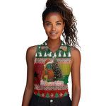 Guinea Bissau Christmas Women Sleeveless Polo Shirt Santa Penguin Christmas Tree and Snowflake - African Pride