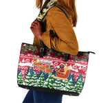 Guinea Bissau Christmas Leather Tote Bag Santa Sleigh Reindeer Forest and National Flag - African Pride