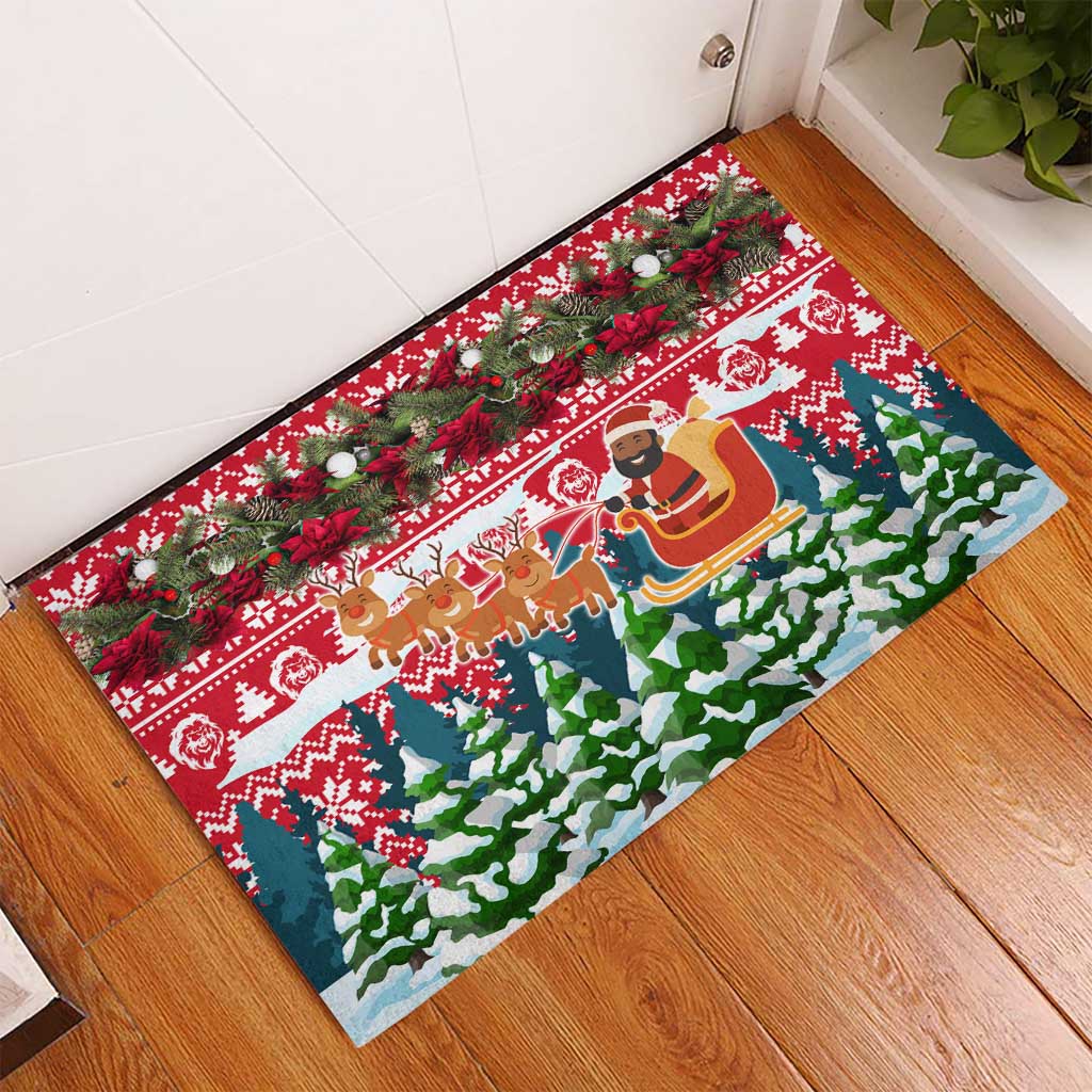 Guinea Bissau Christmas Rubber Doormat Santa Sleigh Reindeer Forest and National Flag - African Pride