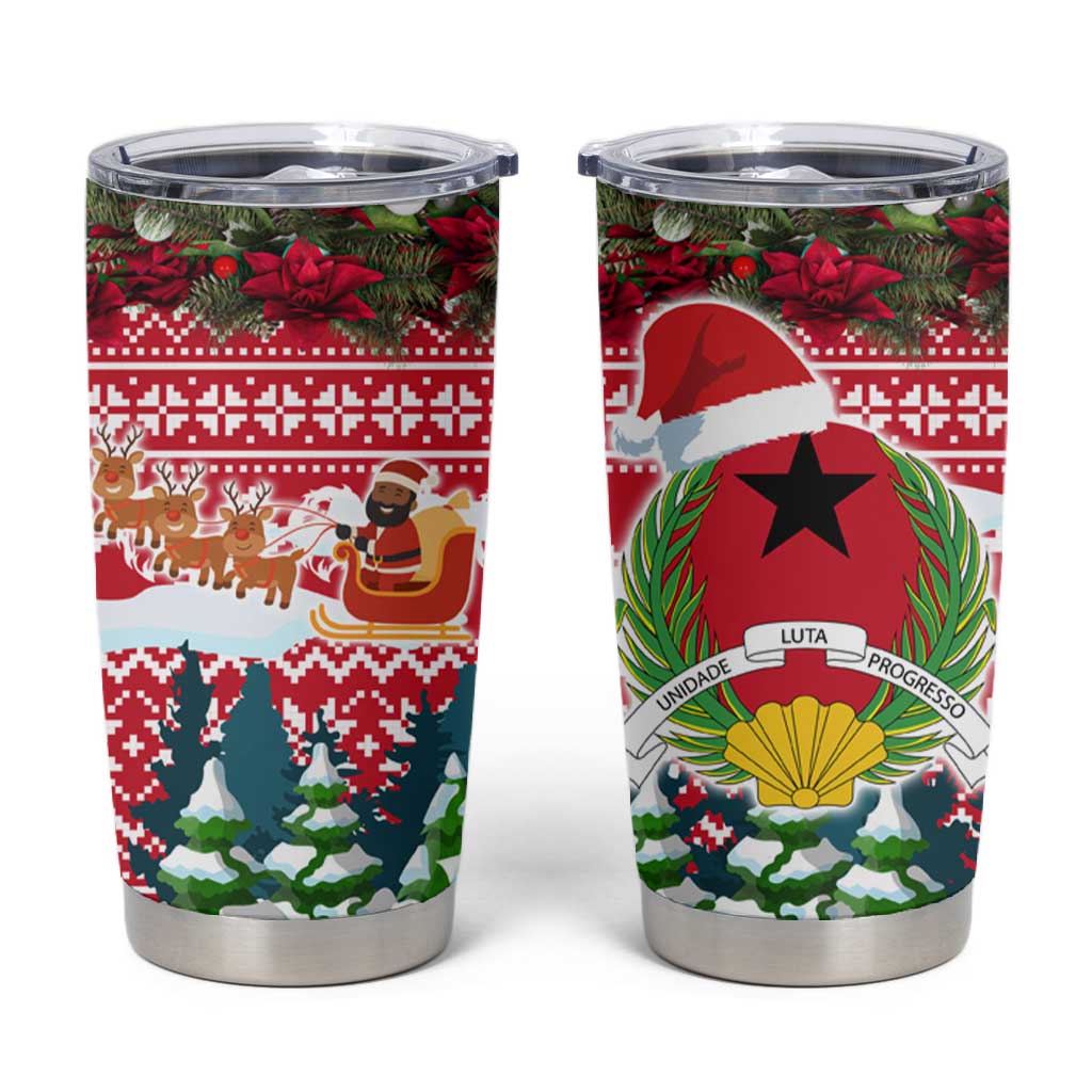 Guinea Bissau Christmas Tumbler Cup Santa Sleigh Reindeer Forest and National Flag - African Pride