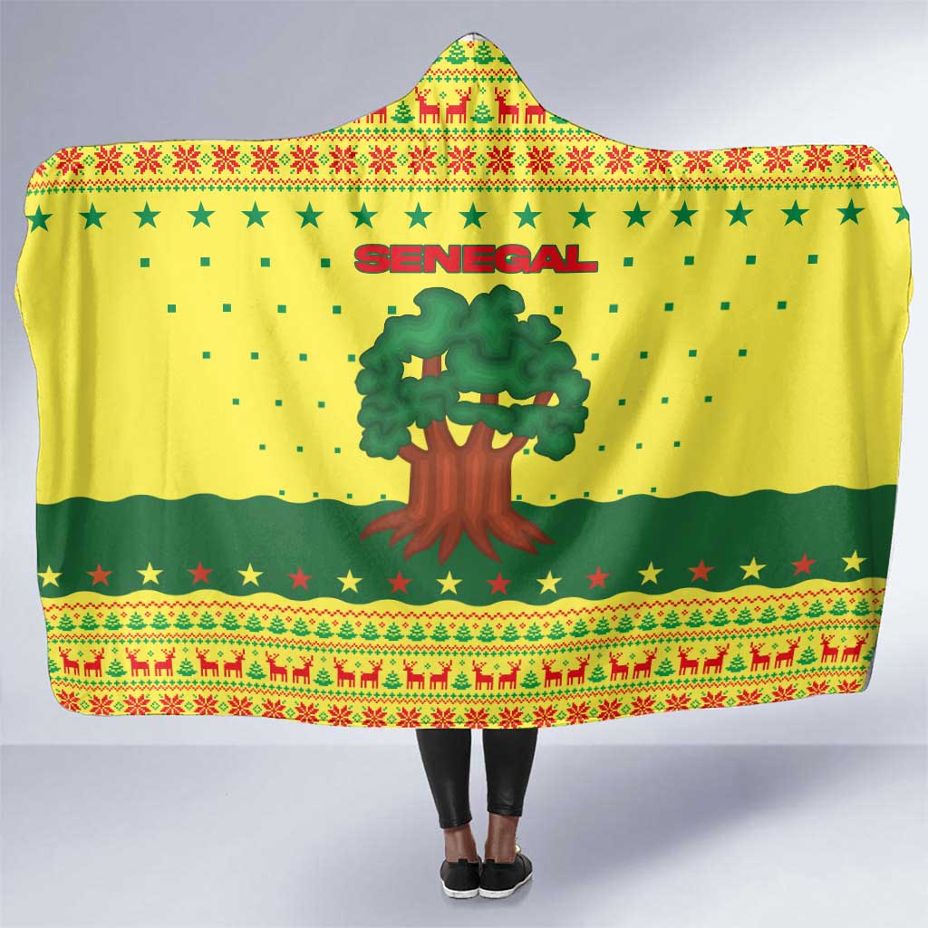 Senegal Christmas Hooded Blanket Baobab Tree and National Coat of Arms Motif - African Pride