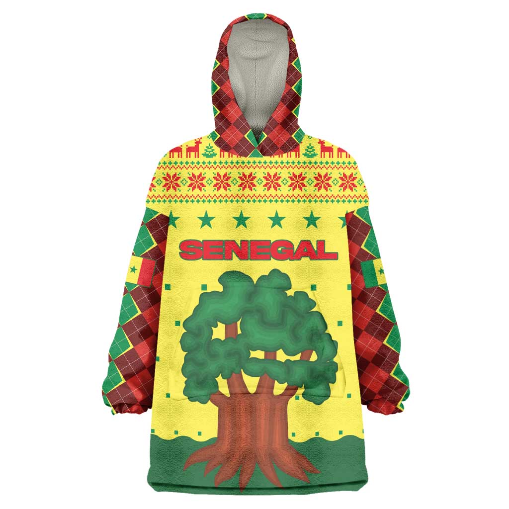 Senegal Christmas Kid Wearable Blanket Hoodie Baobab Tree and National Coat of Arms Motif - African Pride