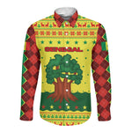 Senegal Christmas Long Sleeve Button Shirt Baobab Tree and National Coat of Arms Motif - African Pride