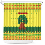 Senegal Christmas Shower Curtain Baobab Tree and National Coat of Arms Motif - African Pride