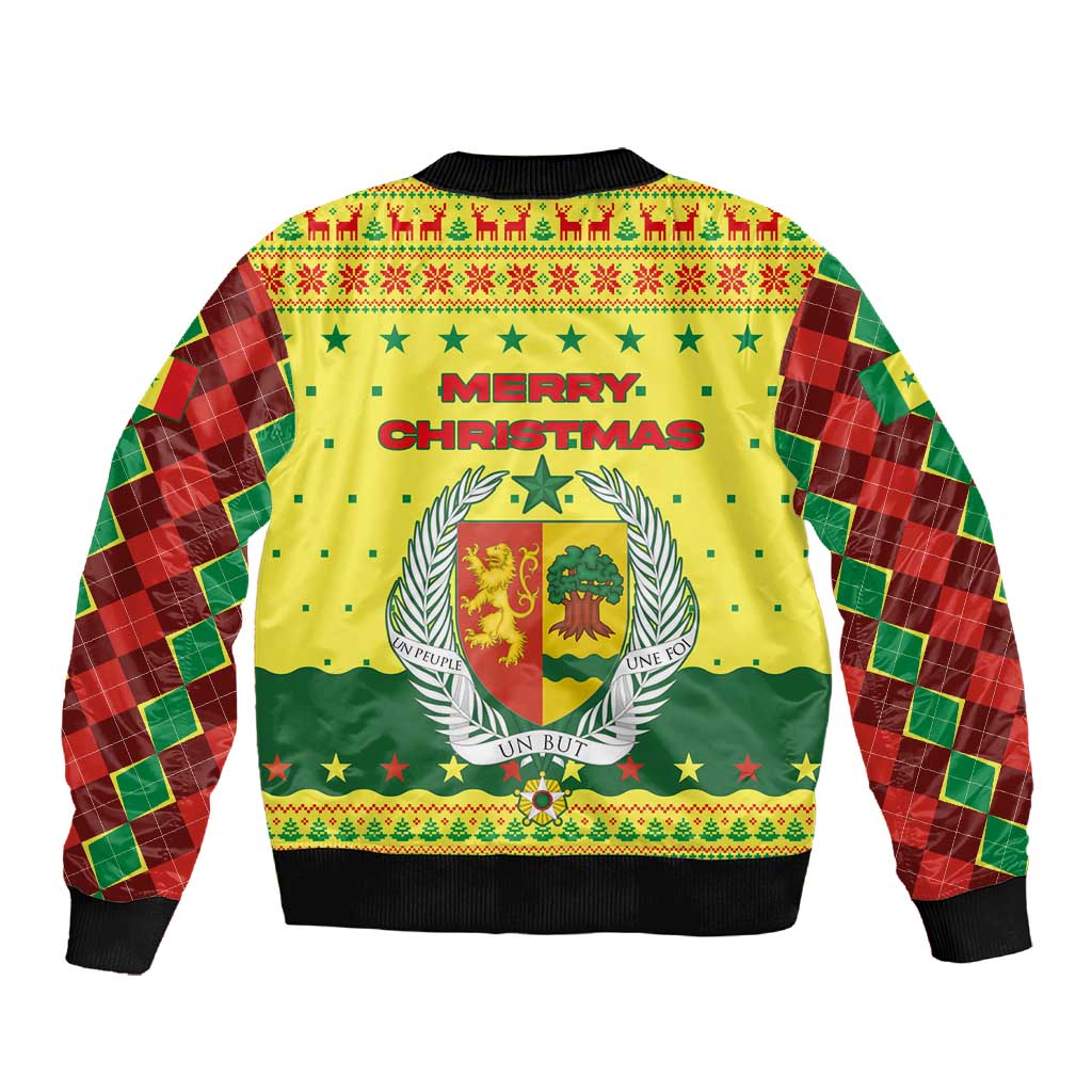 Senegal Christmas Sleeve Zip Bomber Jacket Baobab Tree and National Coat of Arms Motif - African Pride