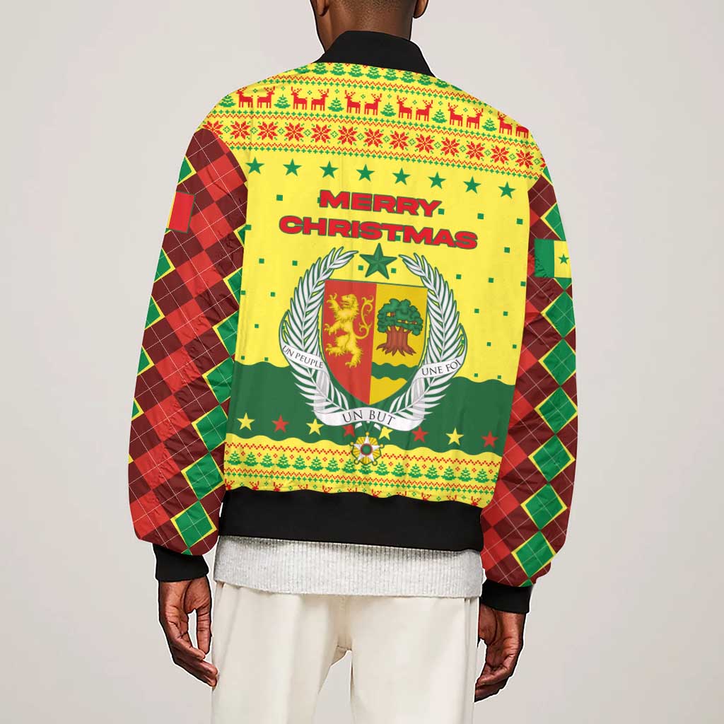Senegal Christmas Sleeve Zip Bomber Jacket Baobab Tree and National Coat of Arms Motif - African Pride