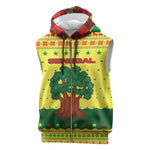 Senegal Christmas Sleeveless Zip Hoodie Baobab Tree and National Coat of Arms Motif - African Pride
