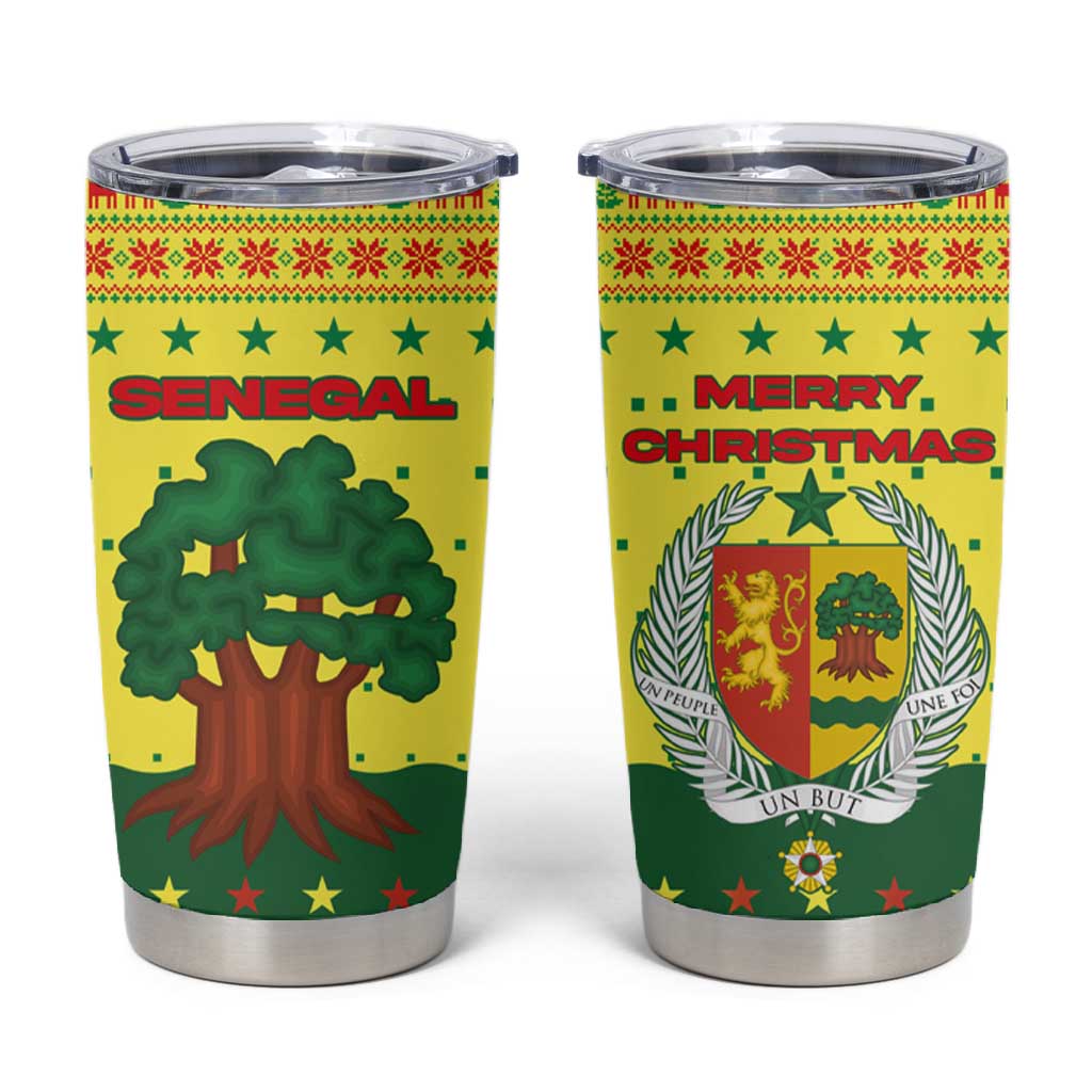 Senegal Christmas Tumbler Cup Baobab Tree and National Coat of Arms Motif - African Pride