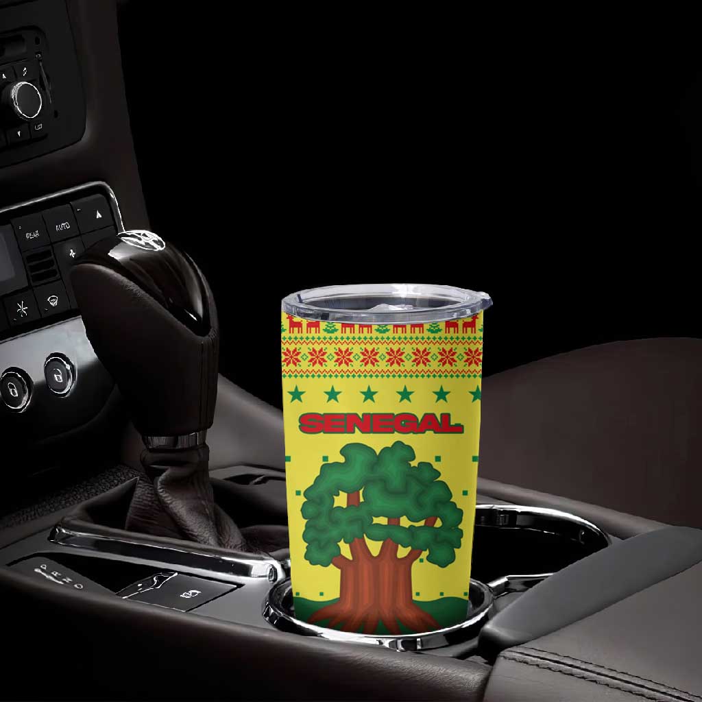 Senegal Christmas Tumbler Cup Baobab Tree and National Coat of Arms Motif - African Pride